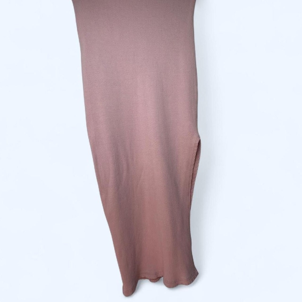Lulus Mauve Pink Ribbed Knit Midi Skirt Side Slit Rayon Stretch Womens Size XS